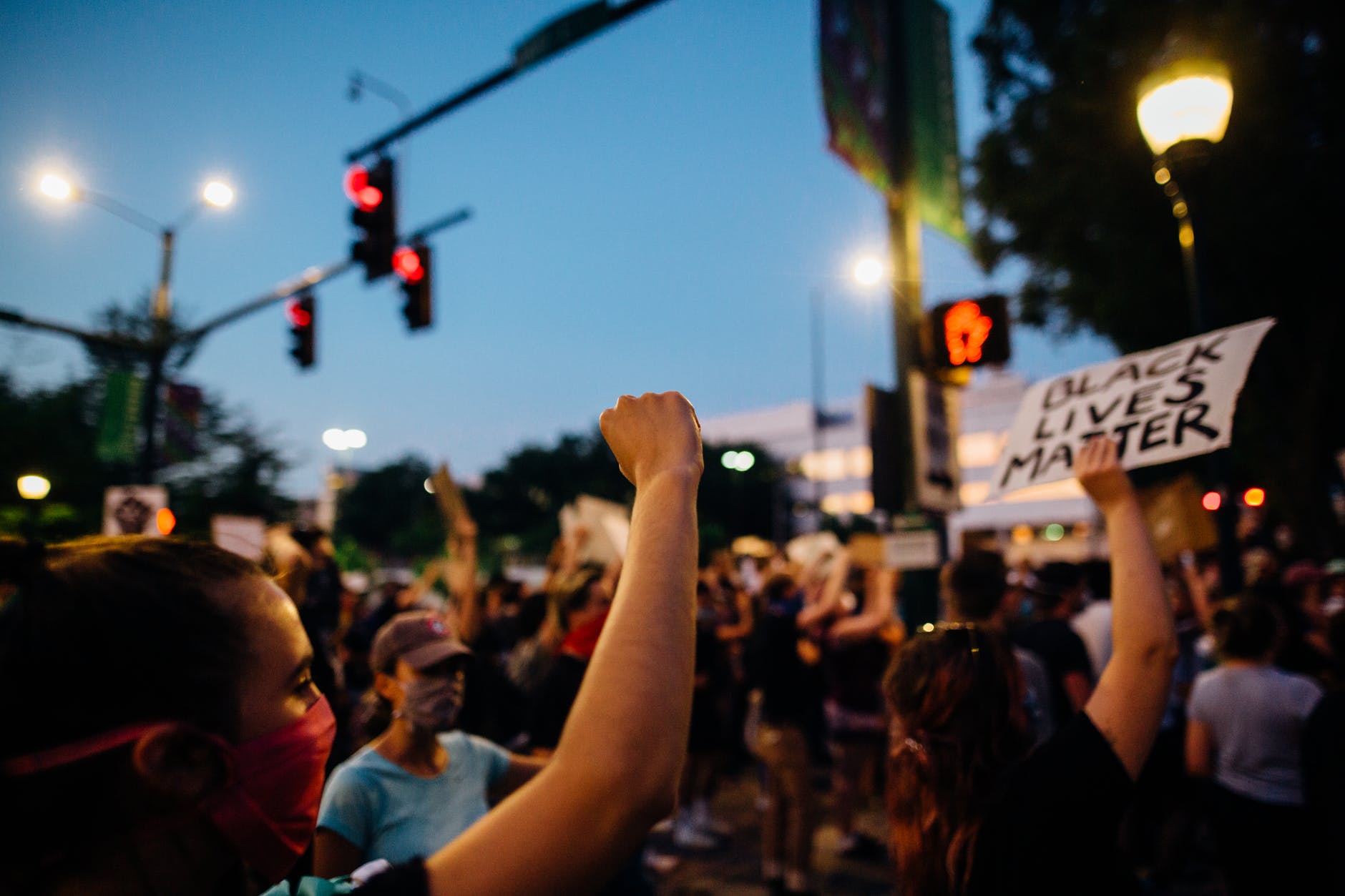 people protesting on street