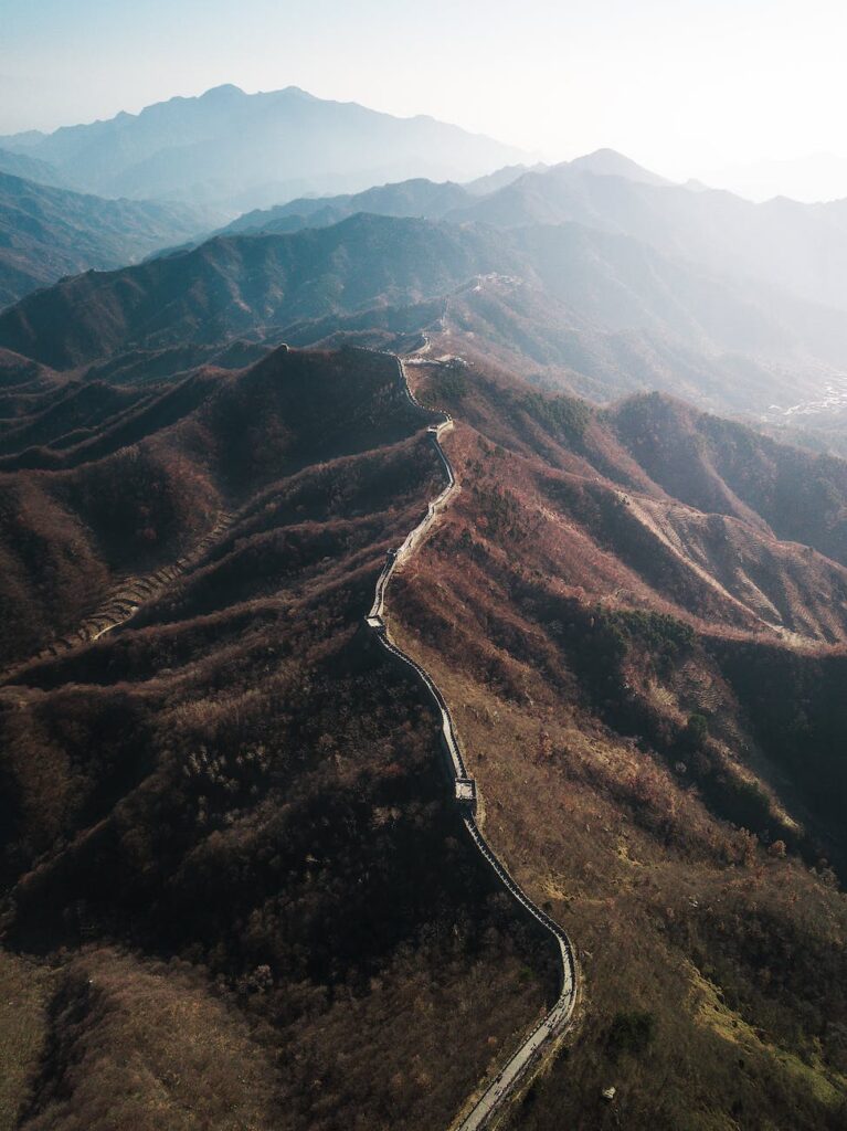 drone photography of the great wall of china