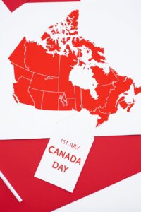 a red map with canada day text