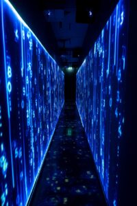 futuristic blue digital data tunnel
